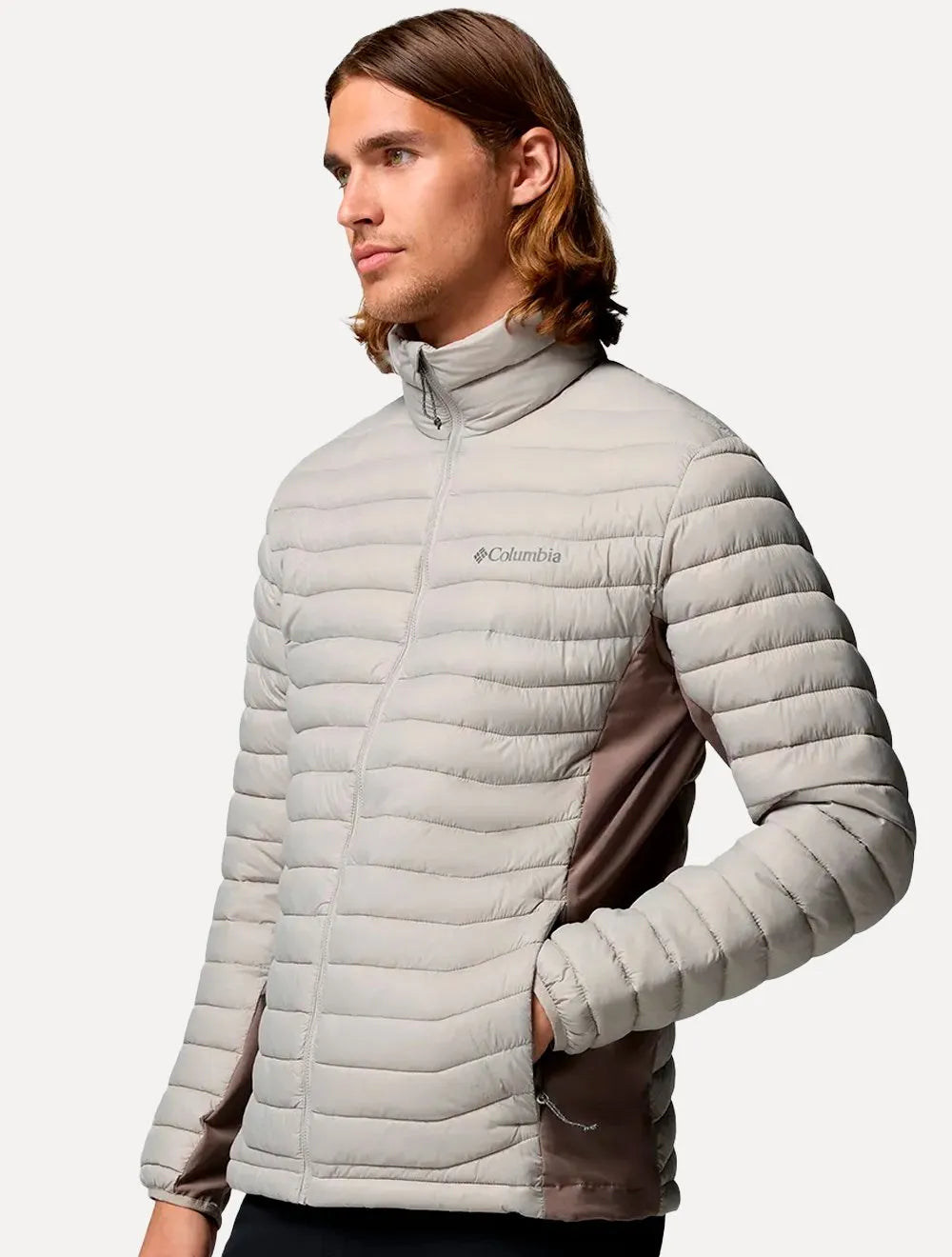 Jaqueta Columbia Masculina Powder Pass Hybrid Cinza Claro