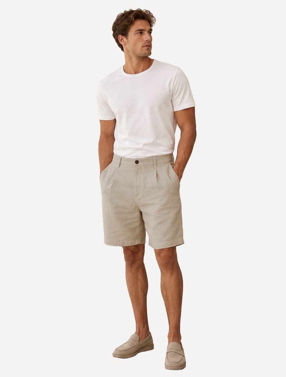 Bermuda Reserva Masculina Casual Linho Areia