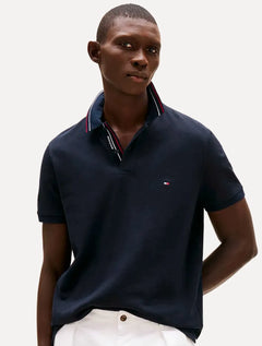 Polo Tommy Hilfiger Masculina Regular Placket Interest Azul Marinho