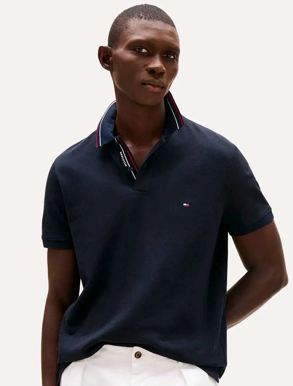 Polo Tommy Hilfiger Masculina Regular Placket Interest Azul Marinho