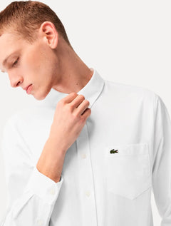 Camisa Lacoste Masculina Regular Oxford Buttoned Collar Branca