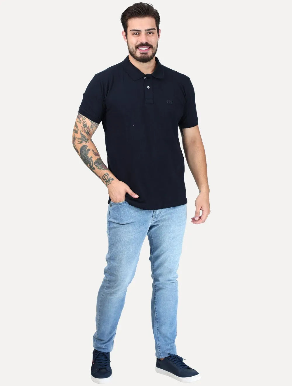 Polo King & Joe Masculina Piquet Logotipo Preta