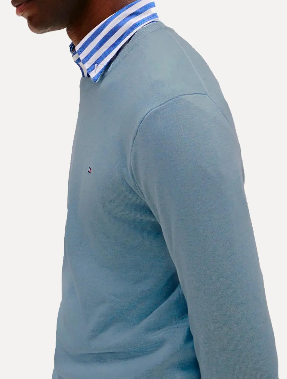 Suéter Tommy Hilfiger Masculino Crewneck Essential Cotton Azul Médio