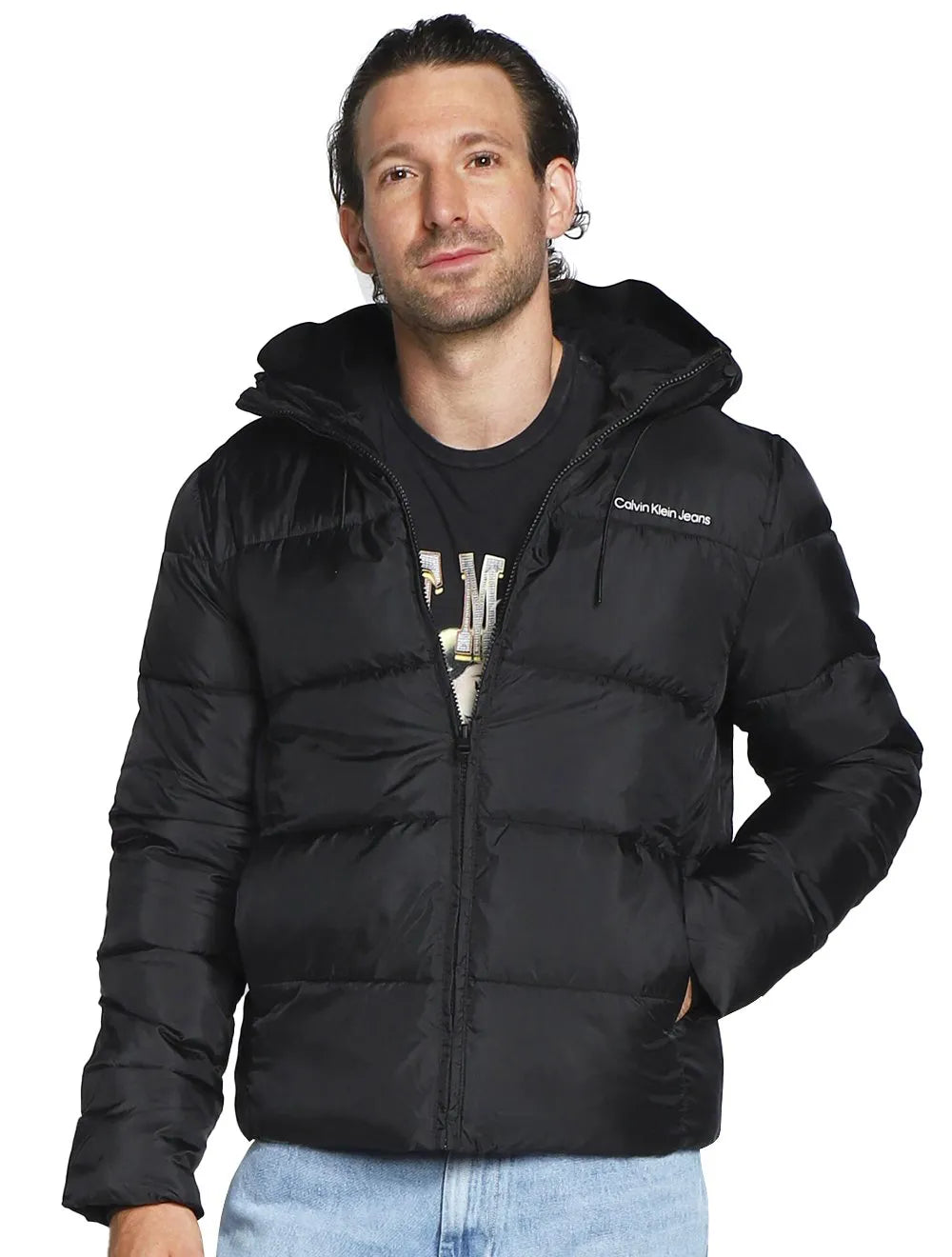 Jaqueta Calvin Klein Jeans Masculina Hoodie Matelassê Sust Logo Preta