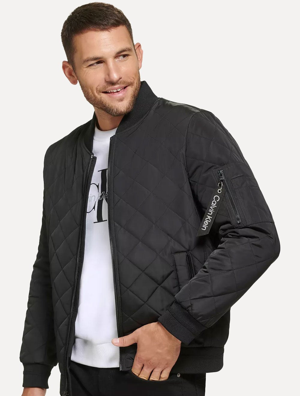 Jaqueta Calvin Klein Bomber CK Zip Preta