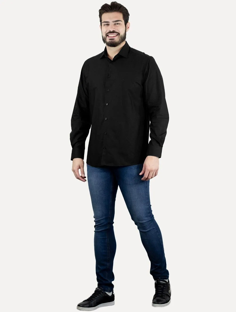 Camisa Dudalina Masculina Slim Tricoline Lisa Preta