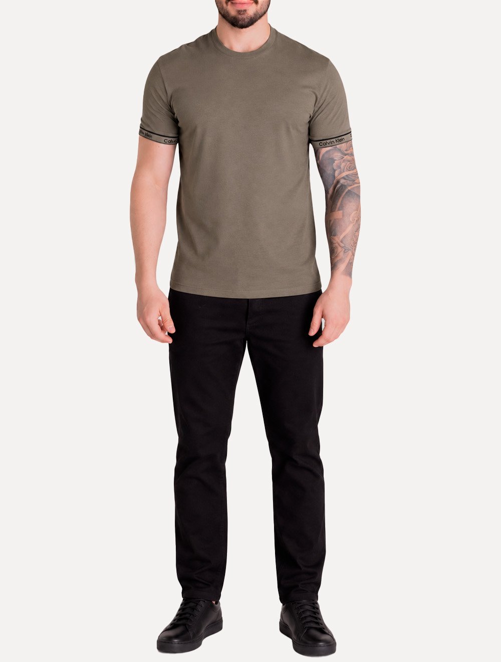 Camiseta Calvin Klein Masculina Punho Logo Marrom Claro