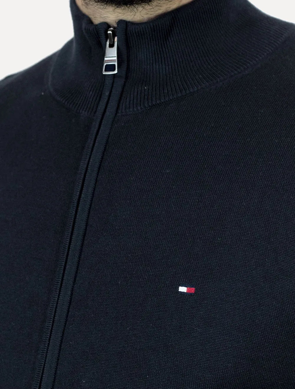 Suéter Tommy Hilfiger Masculino Essential Cotton Zip Through Azul Marinho