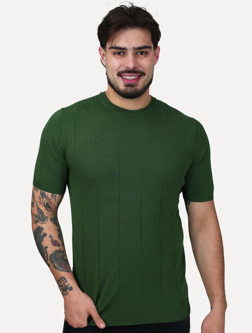 Camiseta Dixen Masculina Tricot Manga Curta Gola Careca Verde