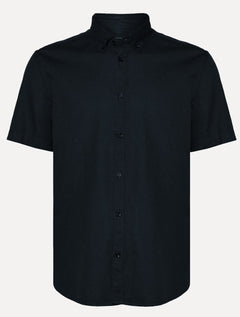 Camisa Aramis Masculina Manga Curta Slim Oxford Planalto Azul Escuro