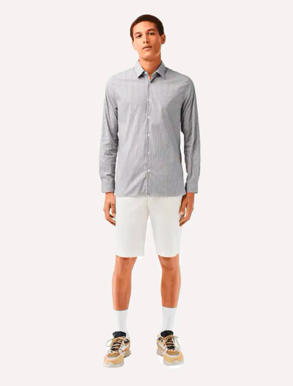 Camisa Lacoste Masculina Slim Fit Popeline Stretch Striped Preta