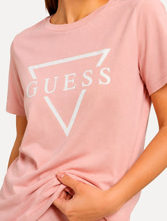 Camiseta Guess Feminina Bust Logo Rosa Claro