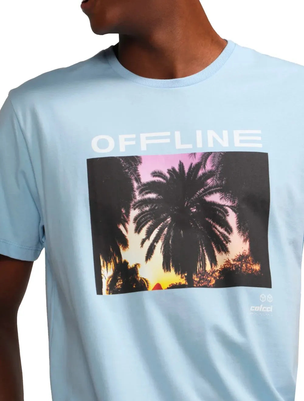 Camiseta Colcci Masculina Offline Vibes Azul Claro