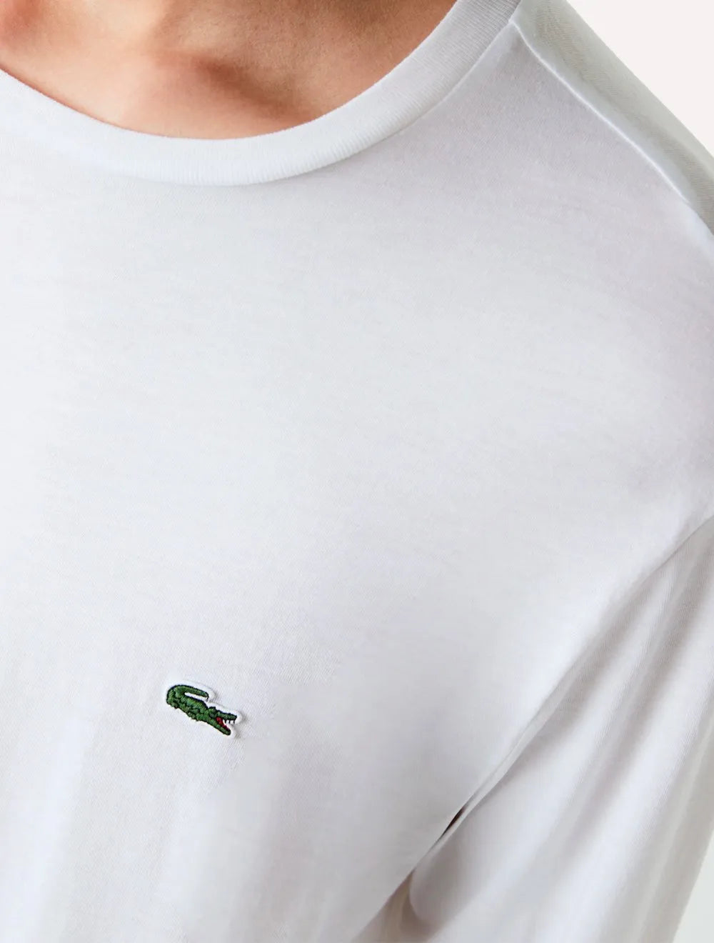 Camiseta Lacoste Masculina Manga Longa Jersey Pima Cotton Branca