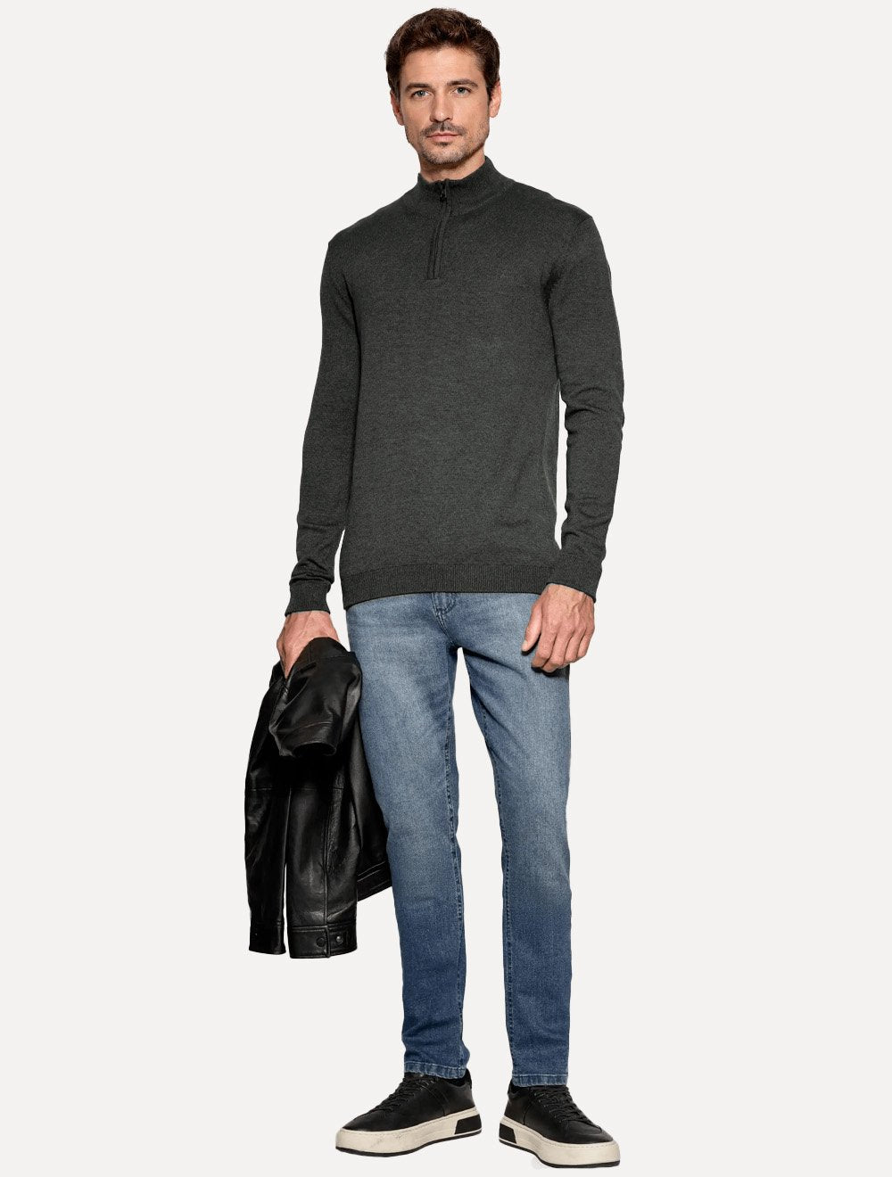 Blusa Aramis Masculina Tricot Gola Alta Half Zip Surton Grafite
