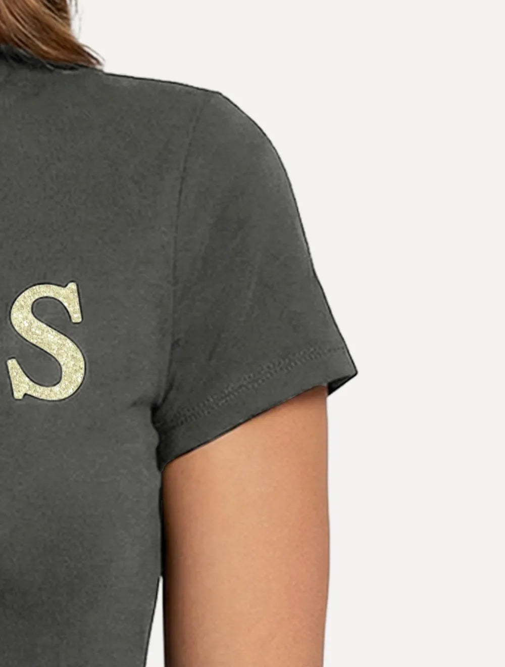 Camiseta Guess Feminina Silk Gold Logo Simple Grafite