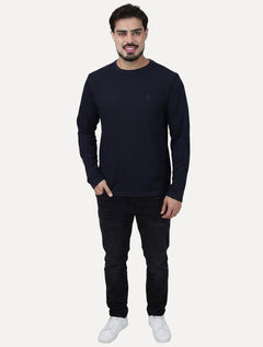 Camiseta Dudalina Masculino Manga Longa Malha Tricot Azul Marinho