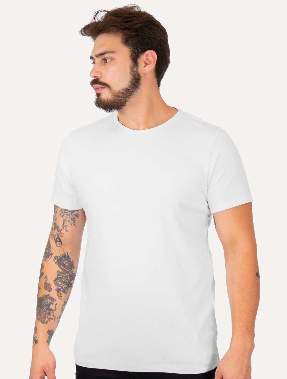 Camiseta Colcci Masculina Slim Malha Canelada Branca