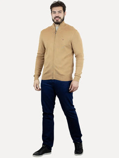 Suéter Tommy Hilfiger Masculino Essential Cotton Zip Through Cáqui