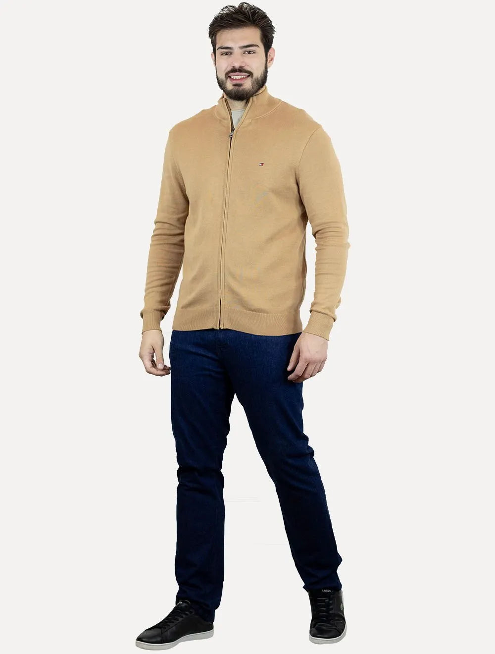 Suéter Tommy Hilfiger Masculino Essential Cotton Zip Through Cáqui