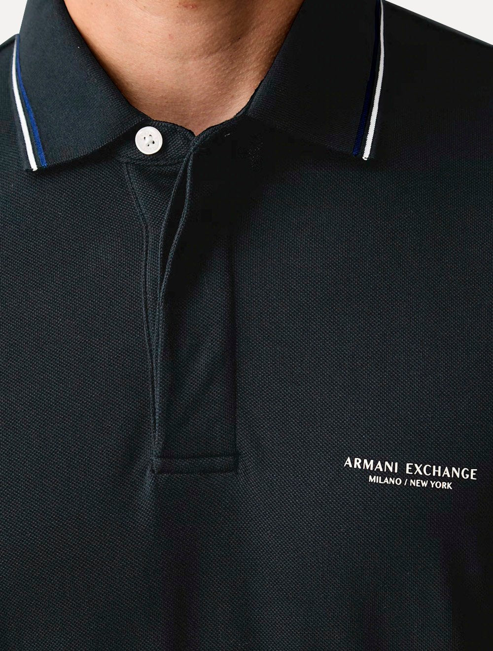Camisa Polo Armani Exchange Regular Fit Pique Rib Details Azul Marinho
