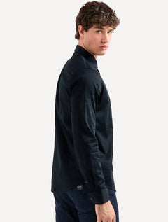 Camisa Armani Exchange Masculina Slim Fit Hidden Button Mono Logo Azul Marinho