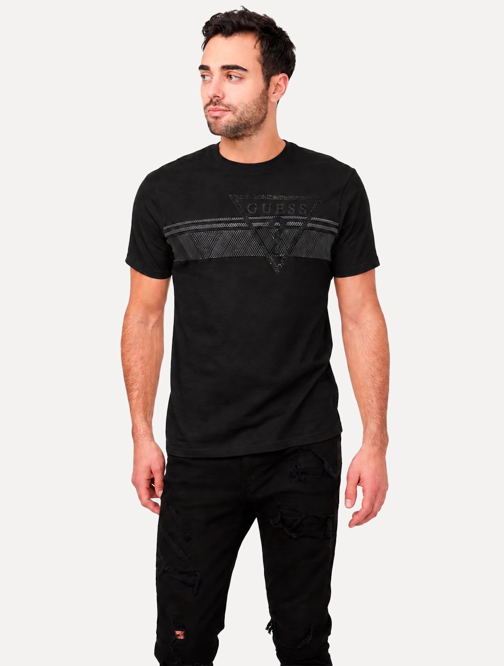 Camiseta Guess Masculina Big Chest Inverse Line Logo Preta