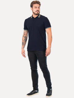 Polo Aramis Masculina Piquet Duplo Friso Move Azul Marinho