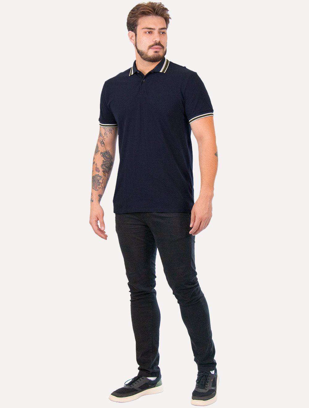 Polo Aramis Masculina Piquet Duplo Friso Move Azul Marinho