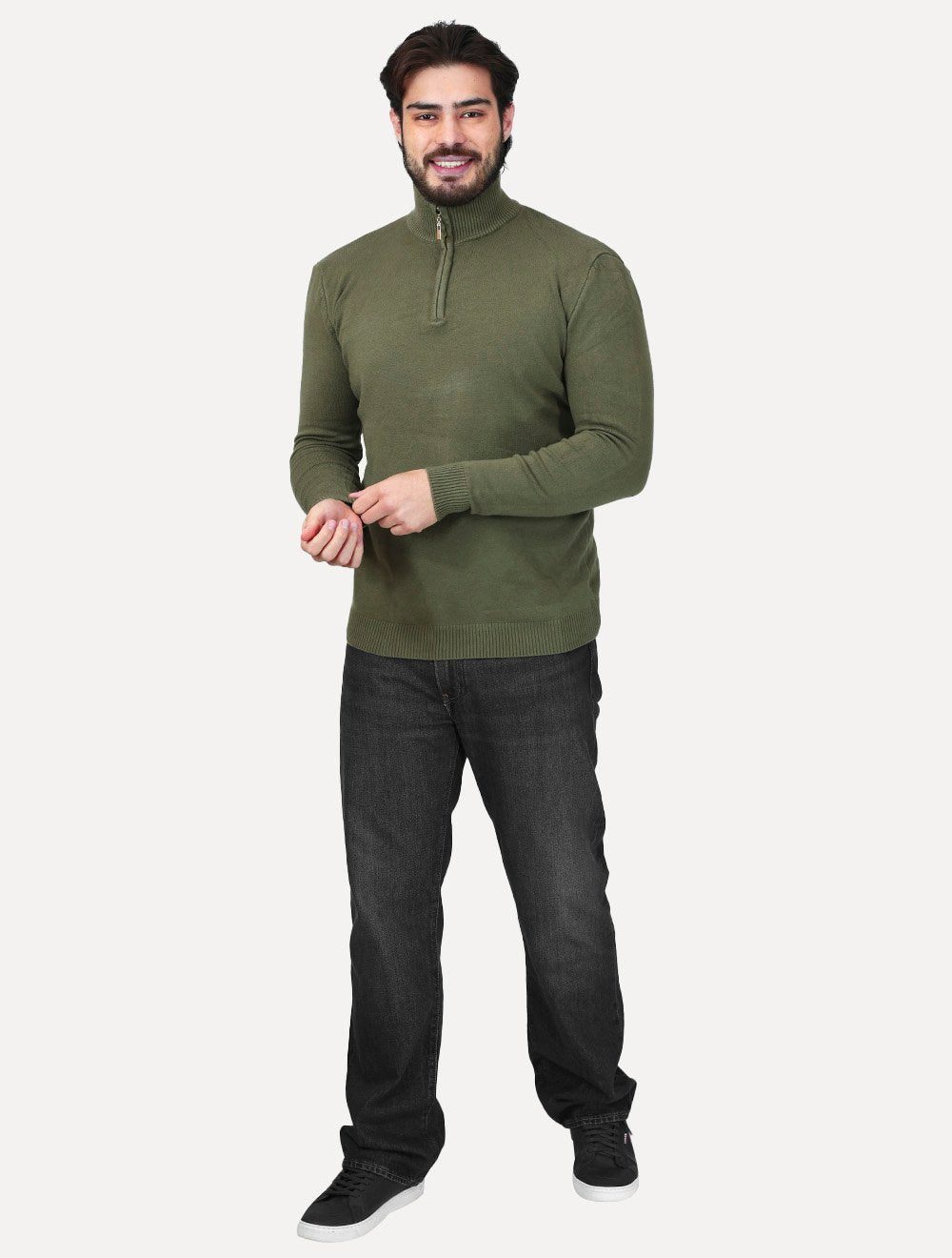 Suéter Dixen Masculino Tricot Half-Zip Gola Alta Verde