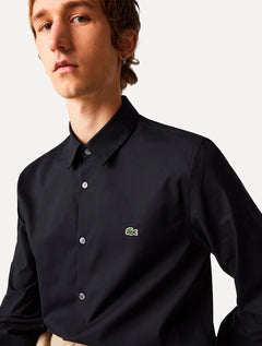 Camisa Lacoste Masculina Slim Fit Popeline Stretch Preta
