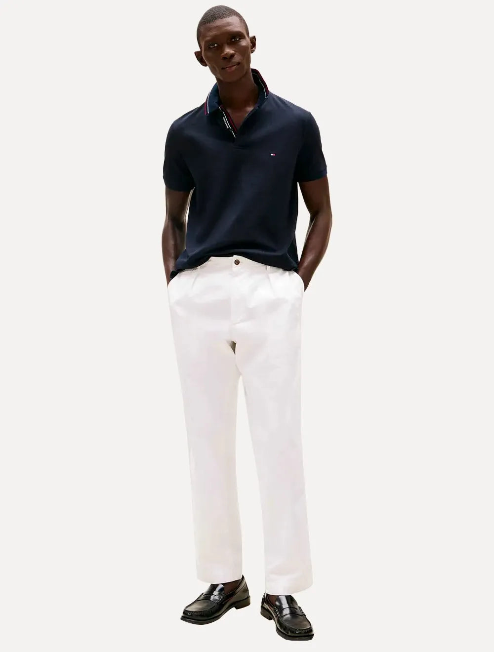 Polo Tommy Hilfiger Masculina Regular Placket Interest Azul Marinho
