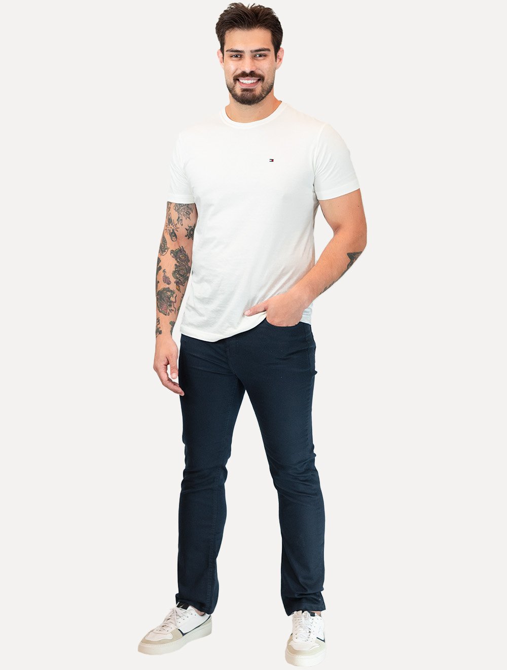 Calça King & Joe Masculina Slim Casual Cetim Flex Azul Marinho