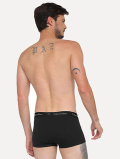 Cuecas Calvin Klein Low Rise Trunk Print All Black Pretas Pack 3UN