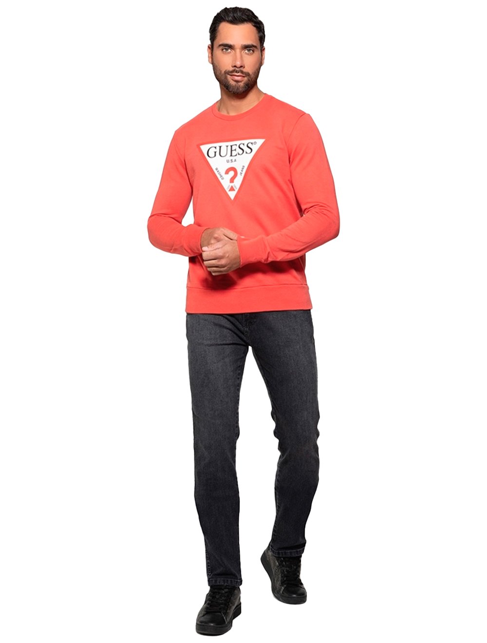 Moletom Guess Masculino Crewneck Triangle Logo Salmão