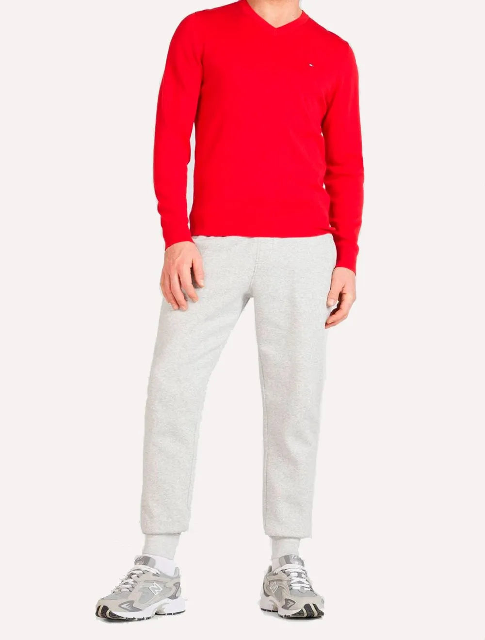 Calça Tommy Hilfiger Masculina Moletom Regular Flag Logo Cinza Mescla
