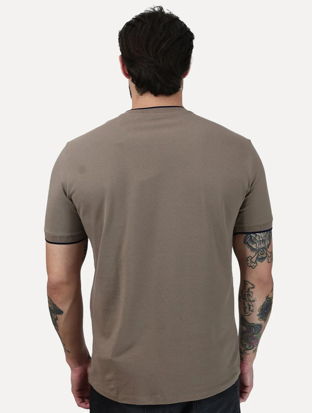 Camiseta K&J Black Masculina Premium Piquet Slim Navy Gola Sport Marrom