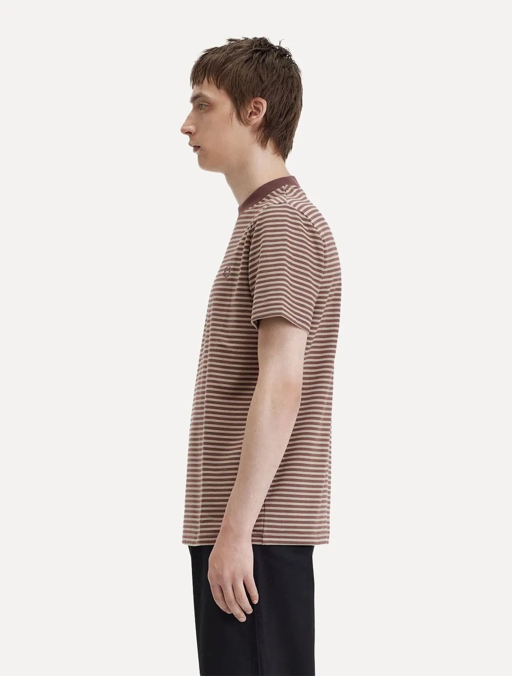 Camiseta Fred Perry Masculina Fine Stripe Heavy Weight Tee Marrom/Caqui