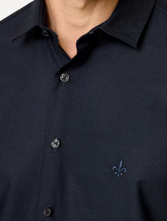 Camisa Dudalina Masculina Manga Curta Comfort Superfine Cotton Lisa Azul Marinho