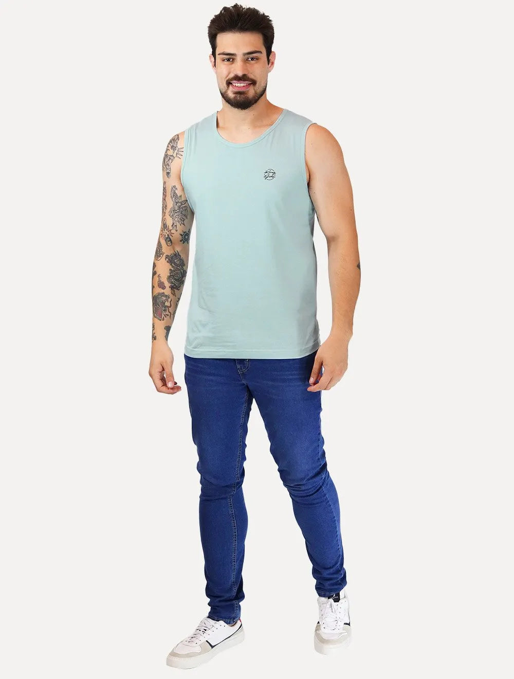 Regata King & Joe Masculina Logomania Circle Script Peito Azul Claro