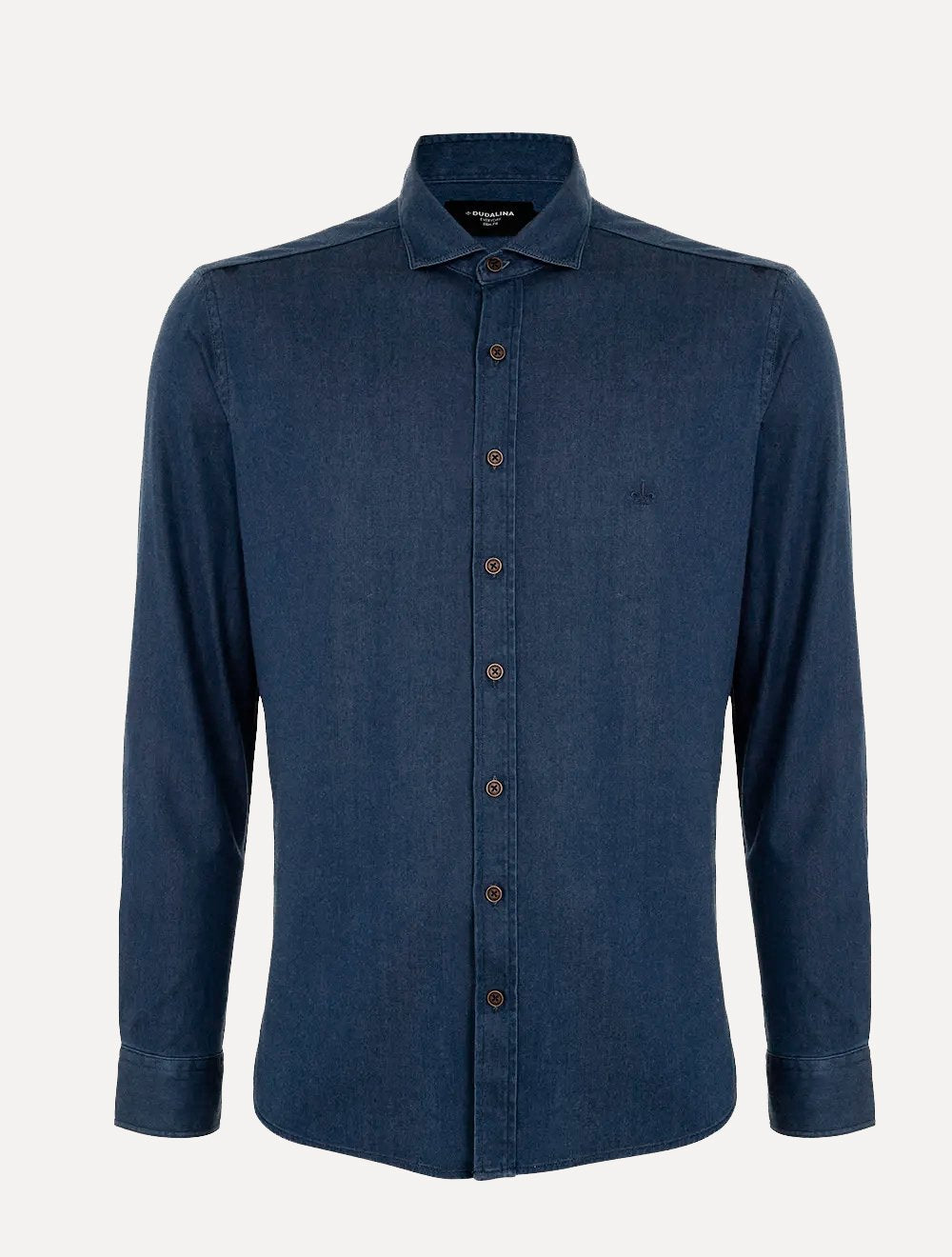 Camisa Dudalina Masculina Slim Tricoline Stretch Lisa Azul Jeans