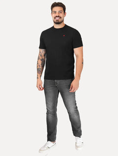 Camiseta Replay Masculina Regular Basic Crewneck Embroidery Logo Preta