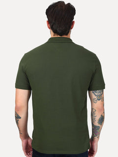 Polo Tommy Hilfiger Masculina Piquet Regular Placket Verde Escuro