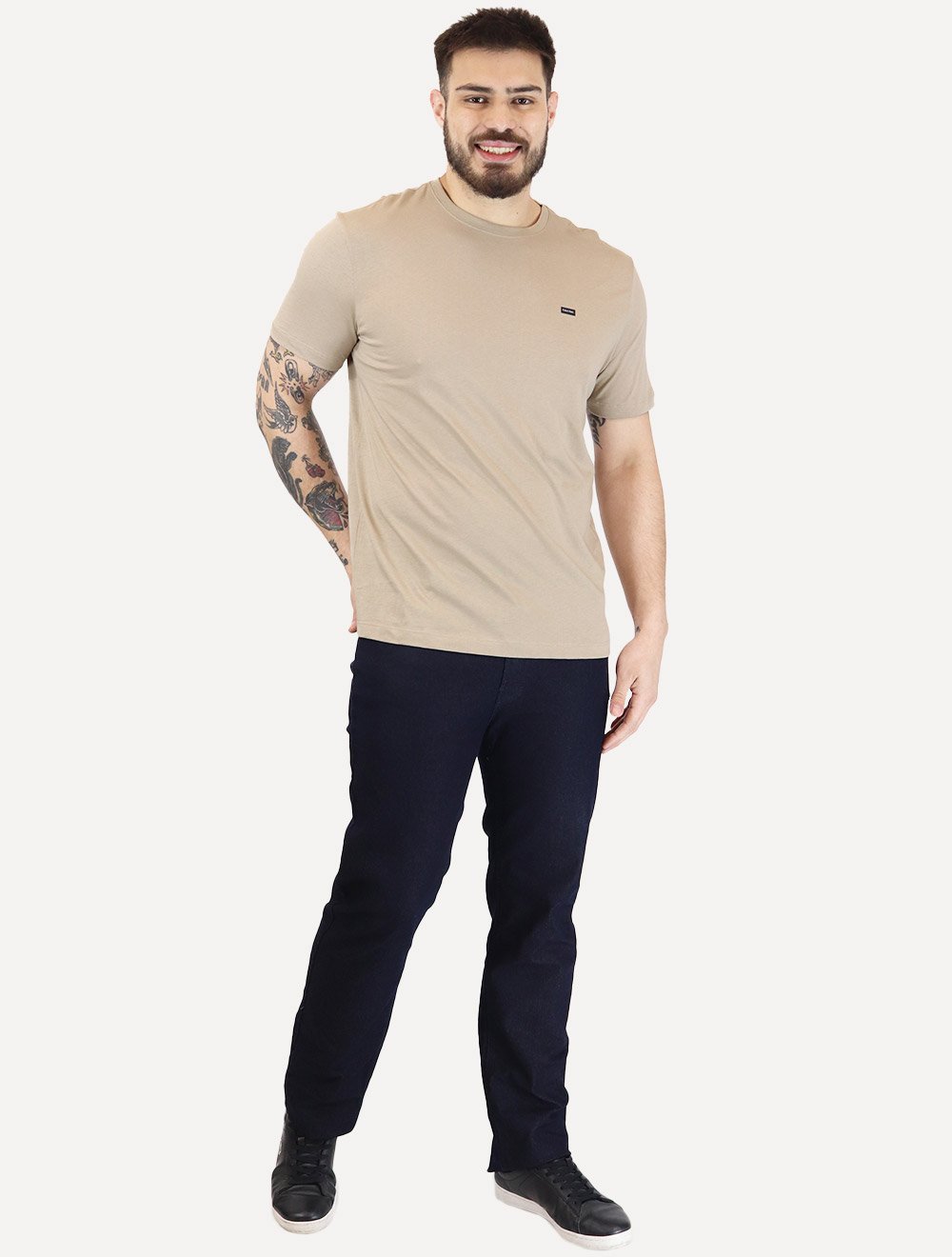 Camiseta Calvin Klein Jeans Masculina Egyptian Cotton Rubber Patch Cáqui Médio