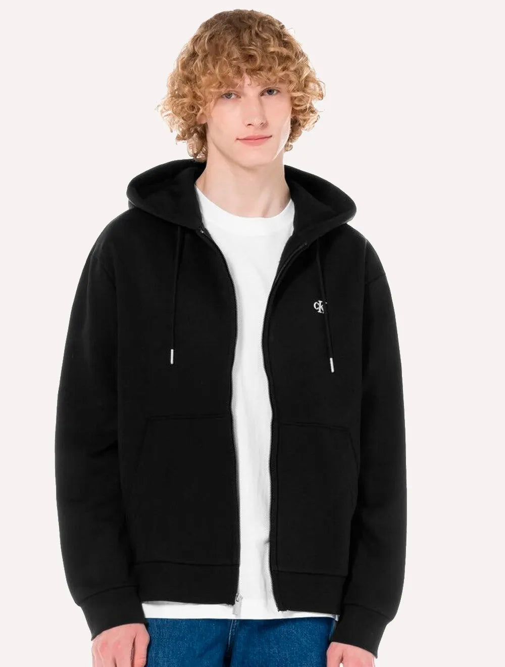 Moletom Calvin Klein Masculino Hoodie Fleece Full-Zip CK Logo Preto