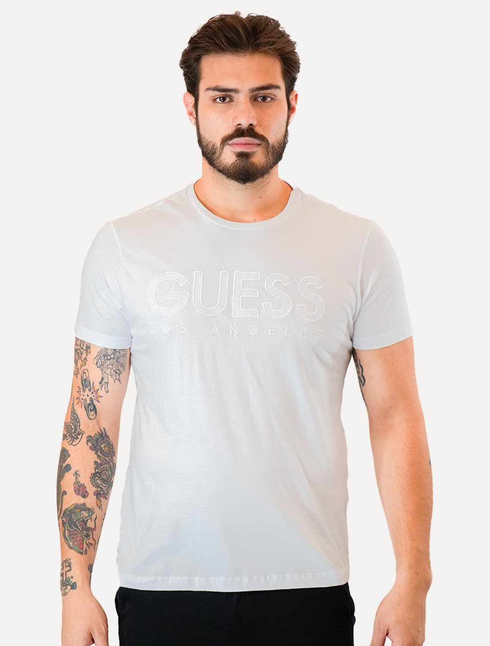 Camiseta Guess Masculina Big Logo Los Angeles Bordado Branca