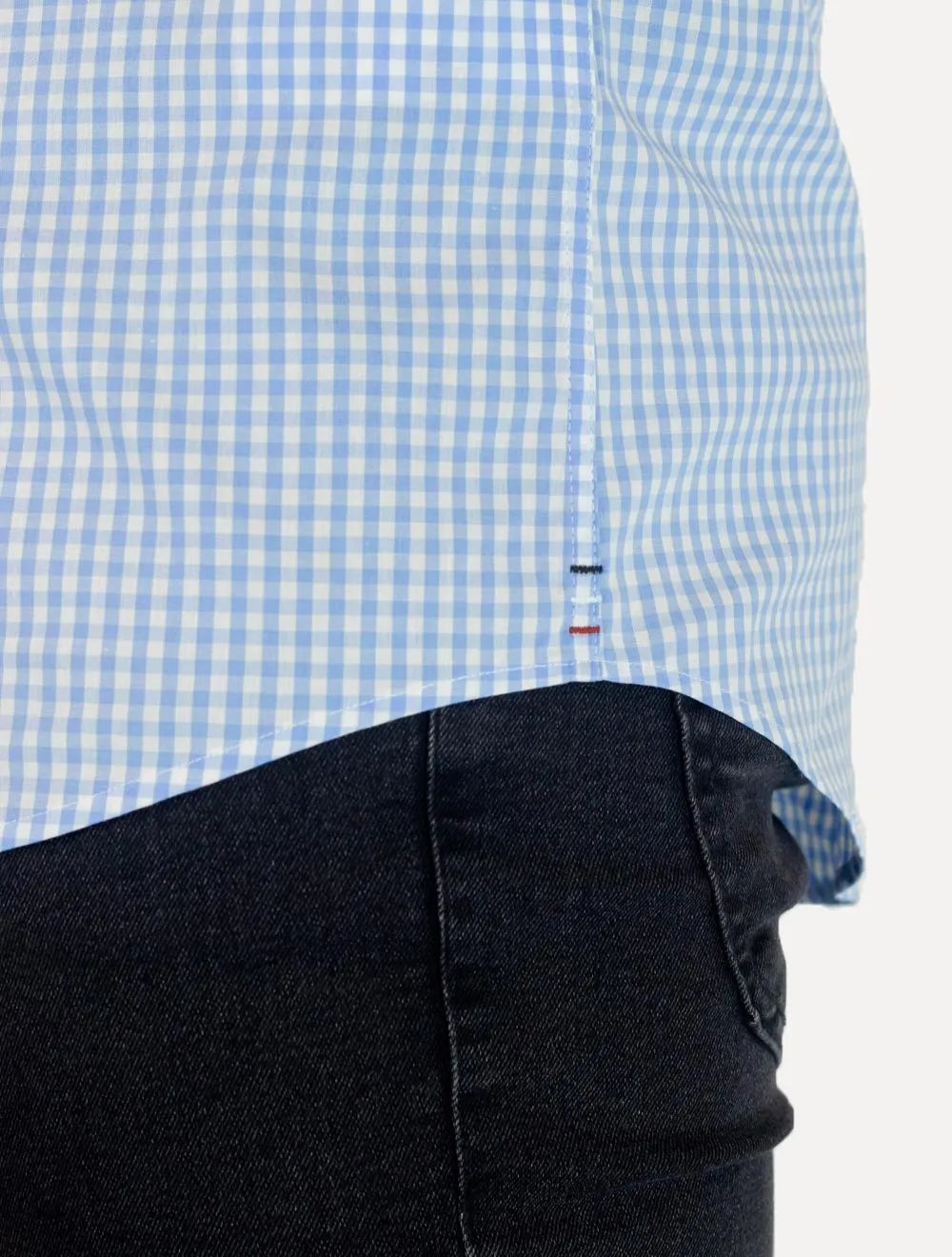 Camisa Tommy Hilfiger Masculina Manga Curta Pocket Gingham Azul Claro