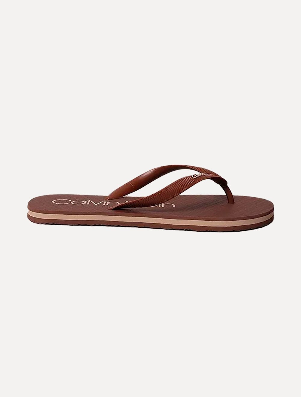 Chinelo Calvin Klein Swimwear Silk Basic Logo Marrom