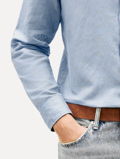 Camisa Tommy Hilfiger Masculina Regular Poplin Semi Spread Azul Médio