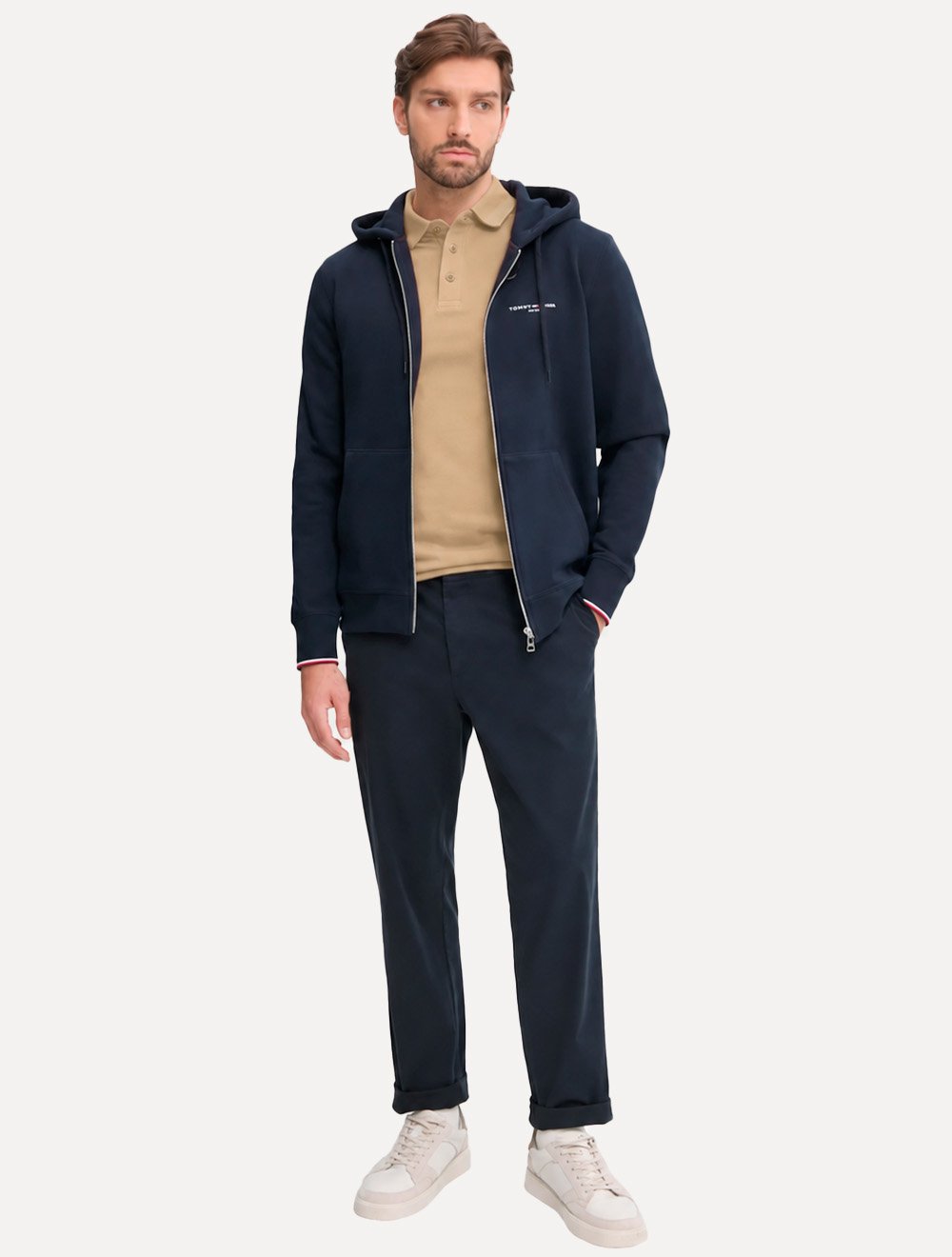 Polo Tommy Jeans Masculina Piquet Regular Placket Cáqui